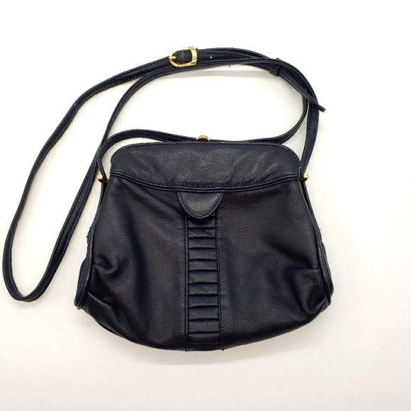 Vintage Handbags - VINTAGE women dark navy blue bag crossbody soft leather 3 compartments lined